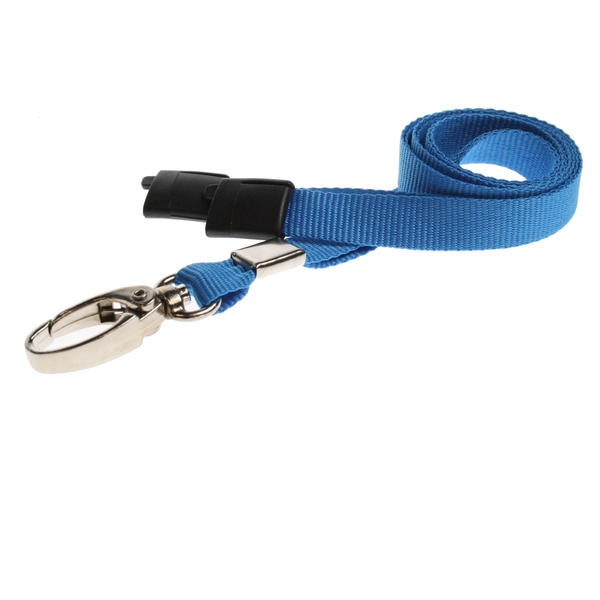 Billede af Blå Lanyard / Halssnor / Keyhanger / Nøglesnor / Halsrem 10 mm med metal karabinhage. 100% polyester. Breakaway / break-away. 60270568